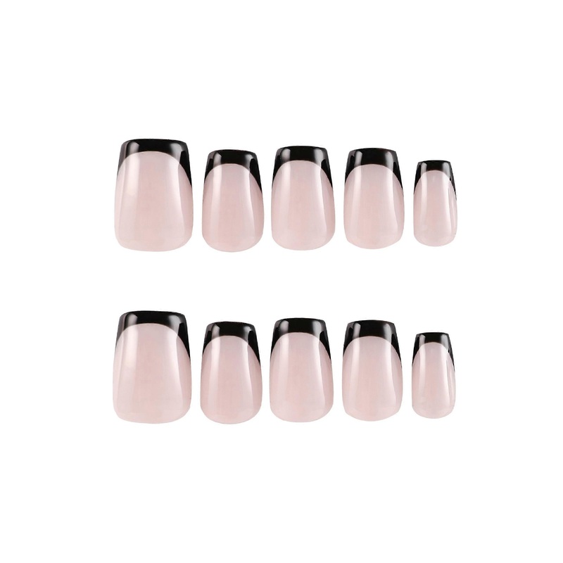 Handmade Short Coffin Press-On Nails, Classic Black and Nude, 30 Pcs, Translucent French Tips, Luxury Gel Nails for Women