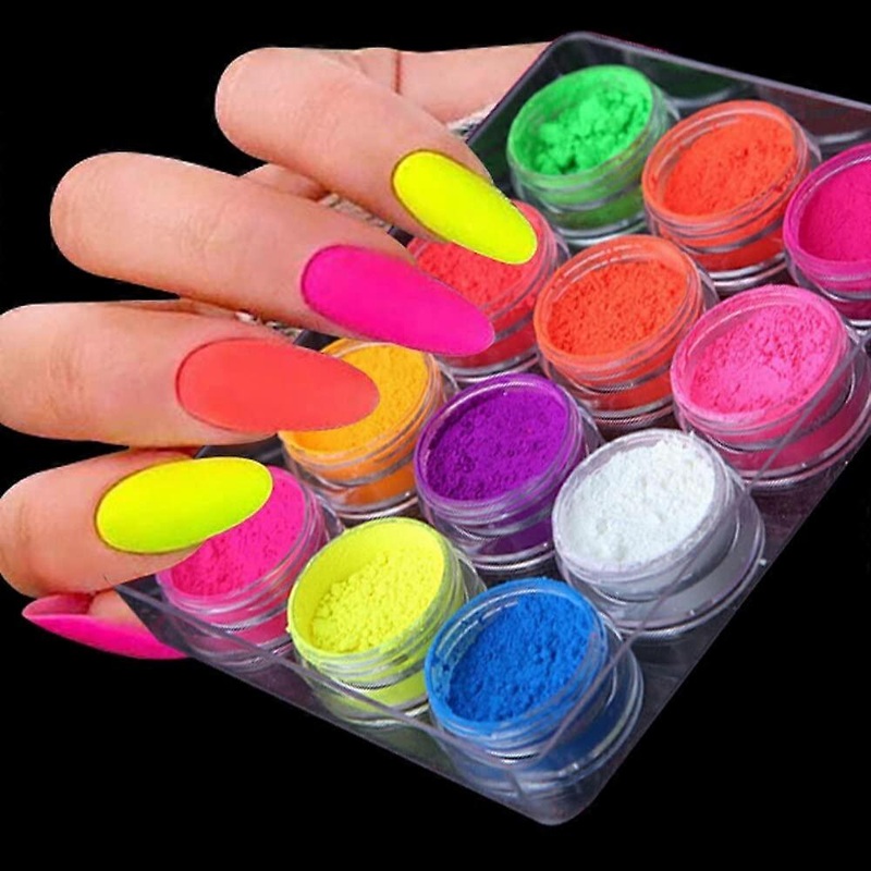 12 Bottles Neon Fluorescent Pigments Nail Powder for Rainbow Gradient Manicure, Spring Summer DIY Chrome Glitter Dust
