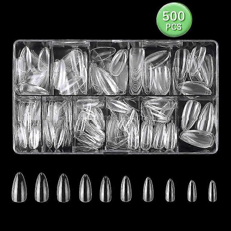 500pcs Almond Shaped Acrylic Nail Tips False Nails Tips Full Cover Nails With Case