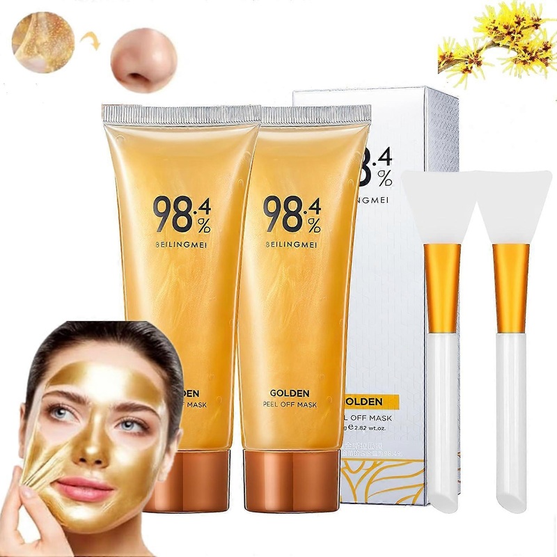 2Pcs 98.4% Gold Foil Peel-Off Mask,Gold Peel Off Mask Anti-Wrinkle,98.4% Golden Peel Off Mask,Anti-Aging Gold Face Mask for Moisturizing,Removes Black