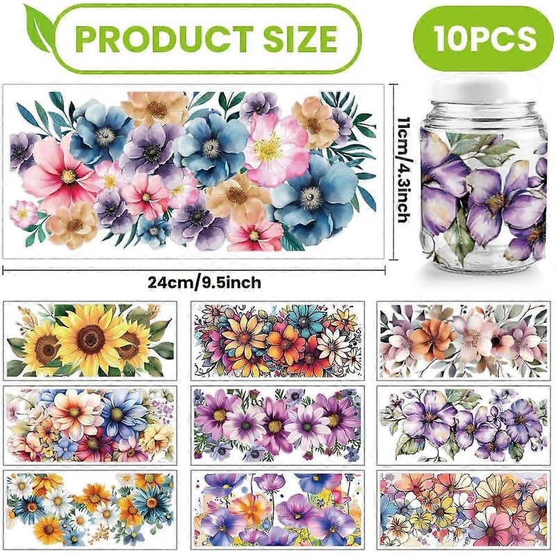 10 Sheets Flower UV DTF Cup Wrap 10 Styles Colorful Sunflower Daisy Rub on Transfers PVC Transfer Stickers Waterproof Rub Decals Floral Cup Wraps for