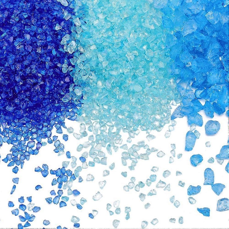 1 Box 300g 3 Colors Blue Crushed Glass Bulk Broken Glass Chips Mini Irregular Crystal Pieces Chunky Sequins for Nail Arts Resin Art Craft DIY Vase Fil