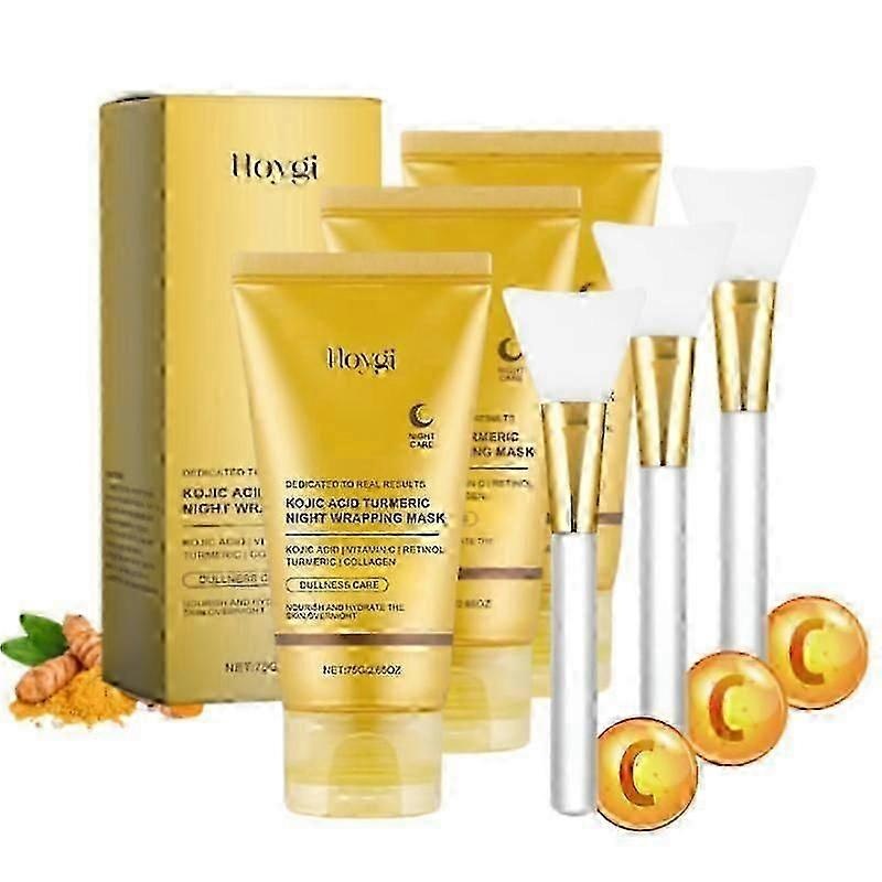 1-3pcs Kojic Acid Turmeric Night Wrapping Mask, Peel off Facial Mask with Brush