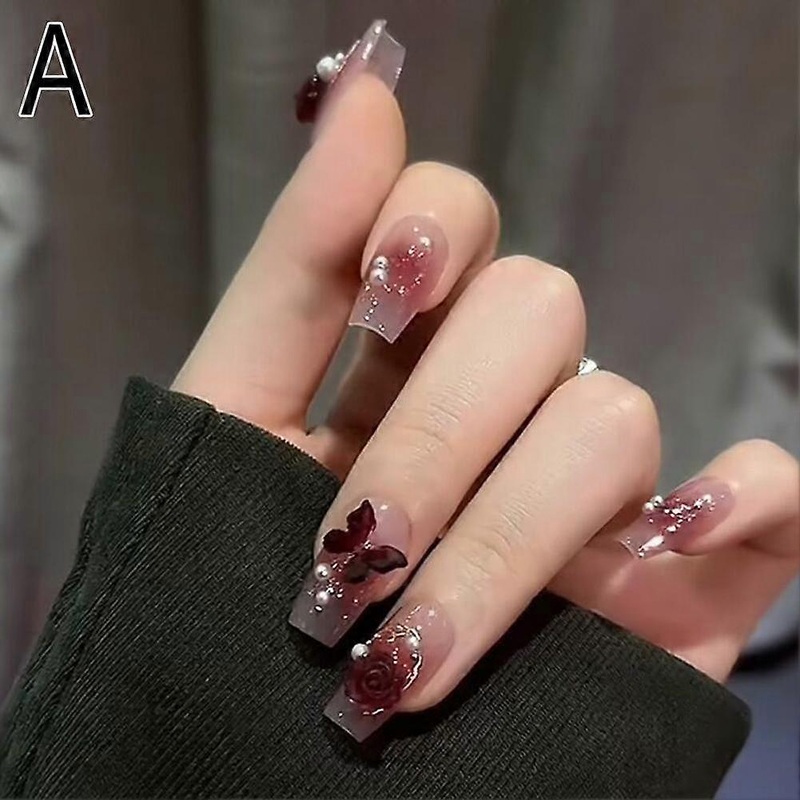 Wumeizijiang (A) $ Wearable nail art patch pure desire style medium and long false nail piece nail art wearable nail ins advanced