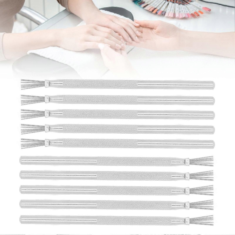 10 Pcs 7 Pin Stripe Nail Art Liner Brush Stainless Steel Manicure Nail Painting Tools for Salon Use