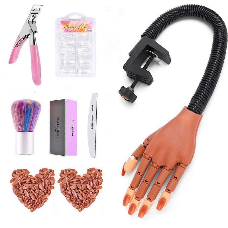 Hand Application For Accident Nails Flexible Moving Nail Training Hand Kits with Fake Nail Tips Nail Files and Clipper