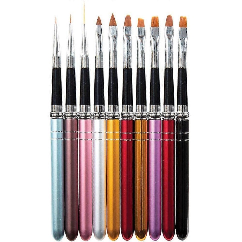 10-Piece Nail Art Brush Set: Two Oval, Two Tapered, Three Flat, Three Stripping Brushes, 6-Inch Length