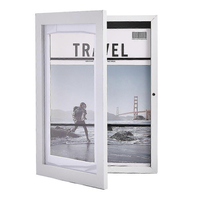 Wooden Oil Painting Storage Box Kids Flip Cover Photo Frame Kids Art Frames with Iron Nail Random Color Plastic Findings Rectangle White 335x250x29mm