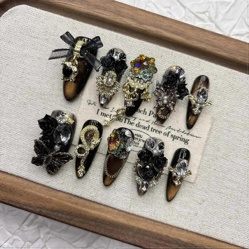 Black Cat Eye Butterfly Press on Nails Dark Armor False Nails