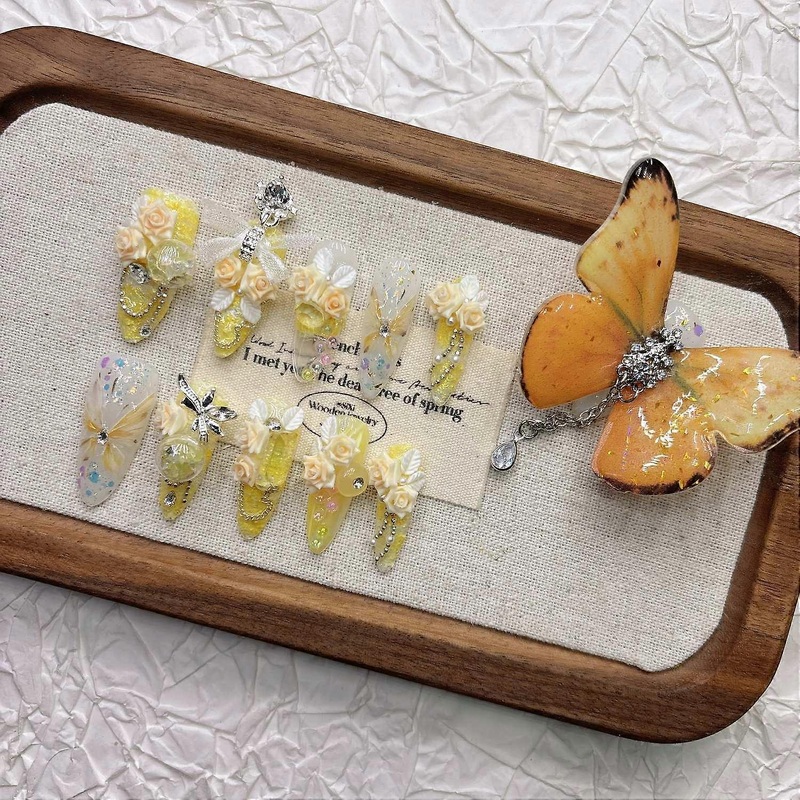 Yellow Butterfly Press on Nails Summer Luxury False Nails