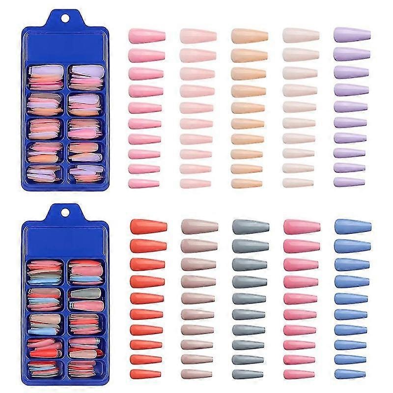 100 Pcs Extra Long Coffin Nails Full Cover Ballerina (candy Colors)