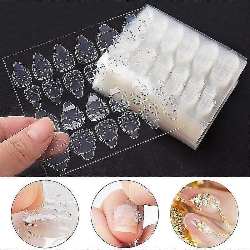 Minglan 96 Pcs Double-sided Glue Nail Sticker Transparent Ahesive False Nail Tips  For Fingers