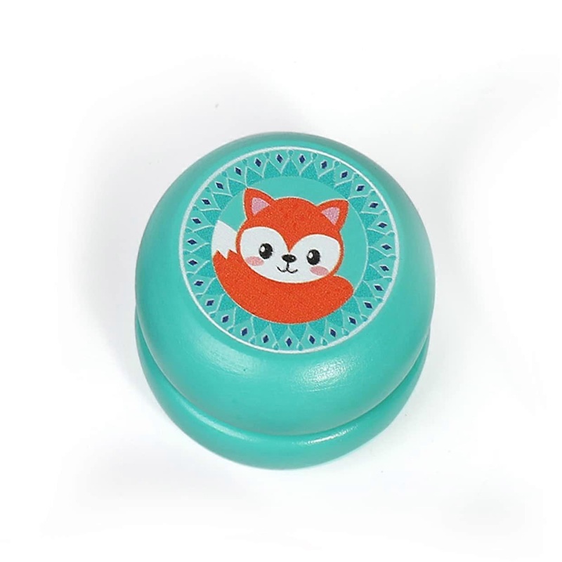 Wooden Yoyo 2-Pack with Cute Cartoon Animal Design - Snail and Fox Patterns, Kids' Toy for Fun and Play