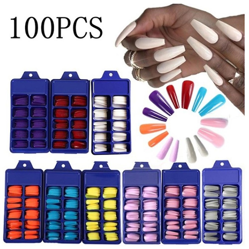 100Pcs/Box Coffin Ballerina False Nail Tips Full Cover Nails Tips DIY Acrylic Nail Art 10 Sizes Full Set